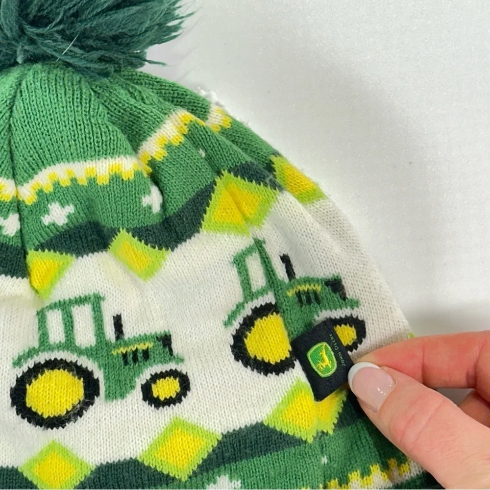 John Deere Kids Beanie Tractor Knit Winter Hat Pom Green